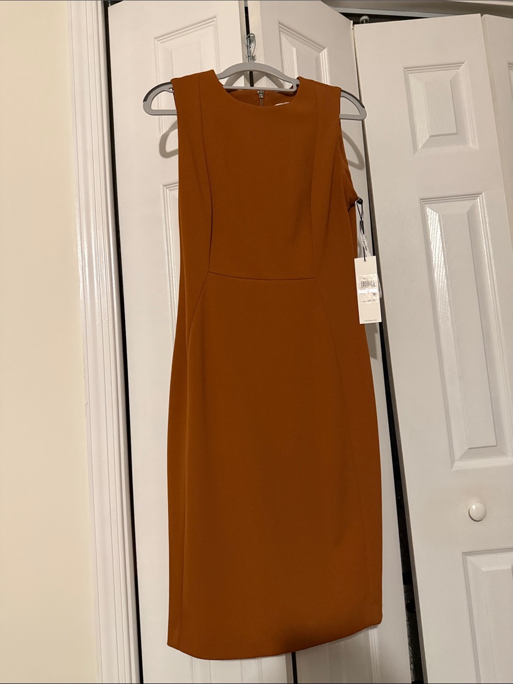 Calvin Klein Sleeveless Midi Dress in Rust